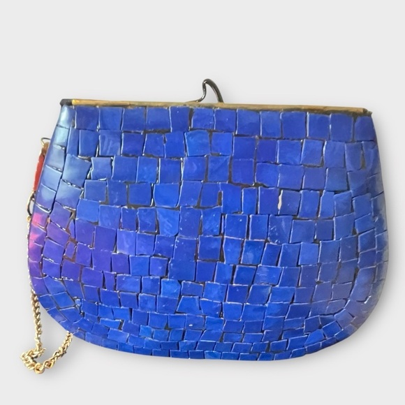 RAMLA Moriccan Handmade Mosaic Tile Handbag Blue with Gold - Picture 4 of 8
